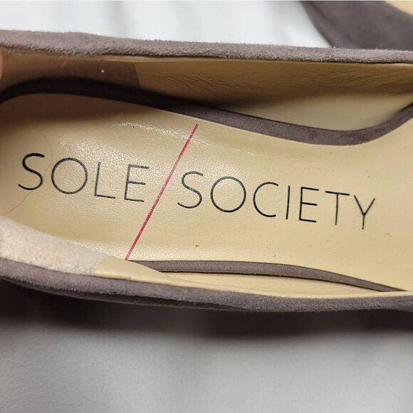 7 SOLE SOCIETY suede pom pointed leather block heel pointy flats w/ faux fur - Picture 11 of 14